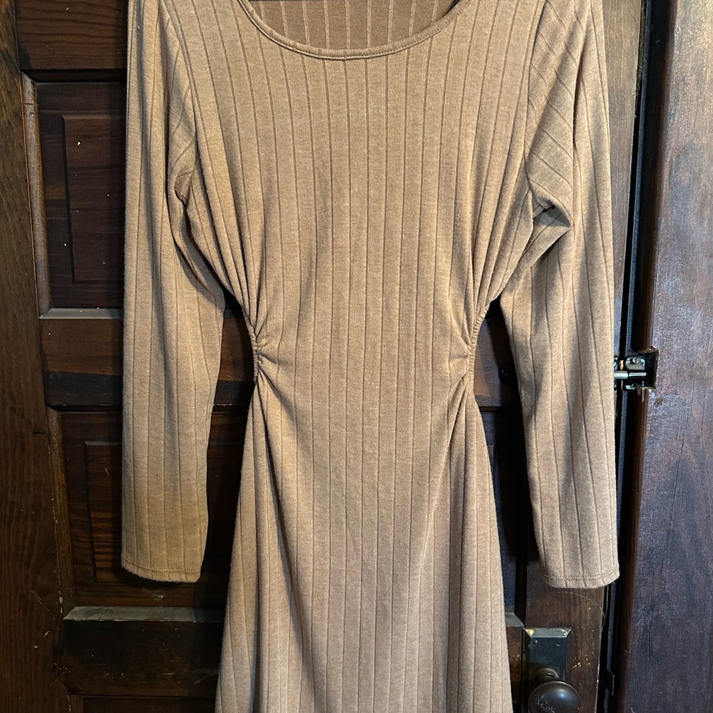 Altar’d State Elegant Tan Ribbed Dress